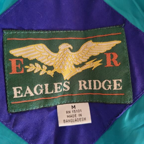 VTG 90s Eagles Ridge Blue Teal Color Block Windbreaker Retractable Hood Size M - Picture 6 of 9